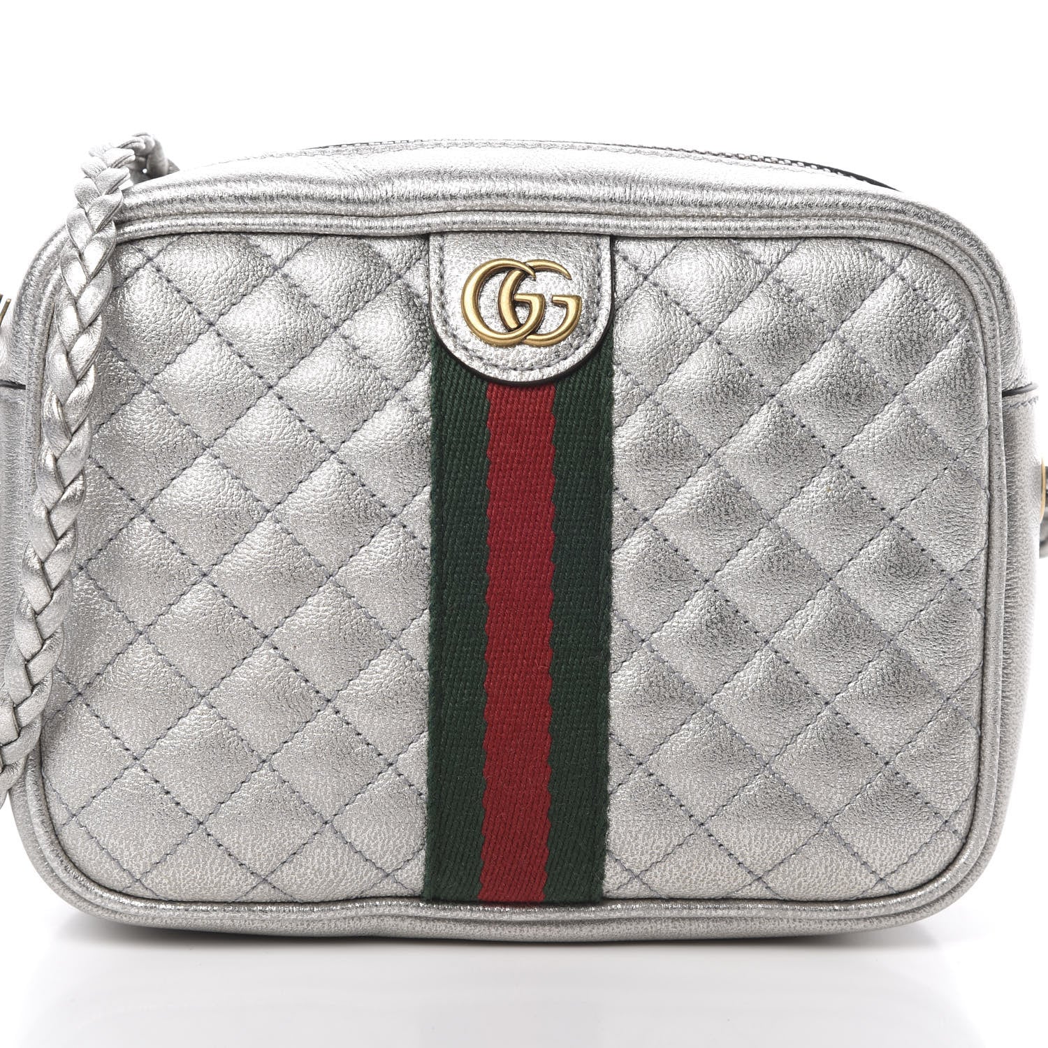 Gucci Laminated Nappa Web Trapuntata Mini GG Shoulder Bag Argento 8 of 11