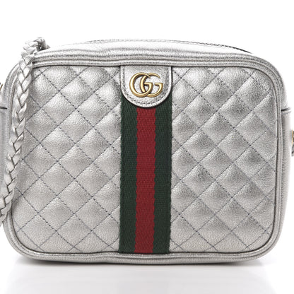 Gucci Laminated Nappa Web Trapuntata Mini GG Shoulder Bag Argento 8 of 11