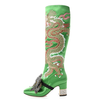 Gucci Silk Satin Malaga Kid Embroidered Candy Dragon Block-Heel Knee Boot 36 Palm 1 of 9