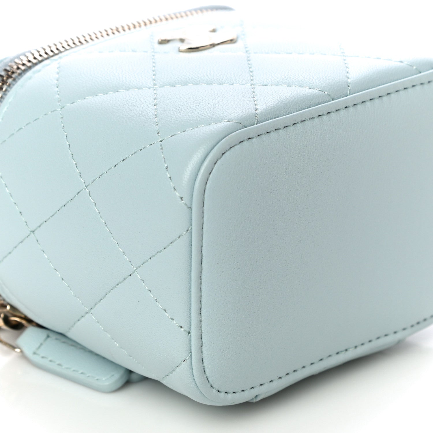 Chanel Lambskin Quilted Top Handle Mini Vanity Case With Chain Light Blue 9 of 10