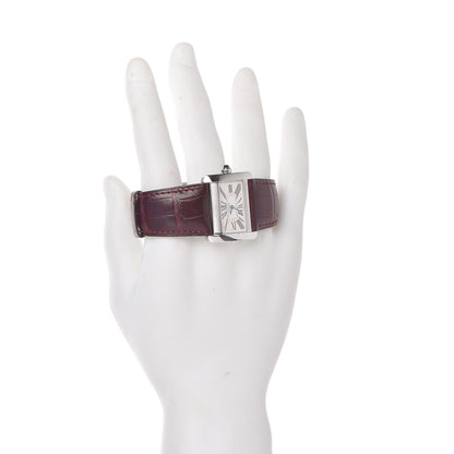 Cartier Stainless Steel Alligator 32mm Tank Divan Quartz Watch Burgundy 2 of 7