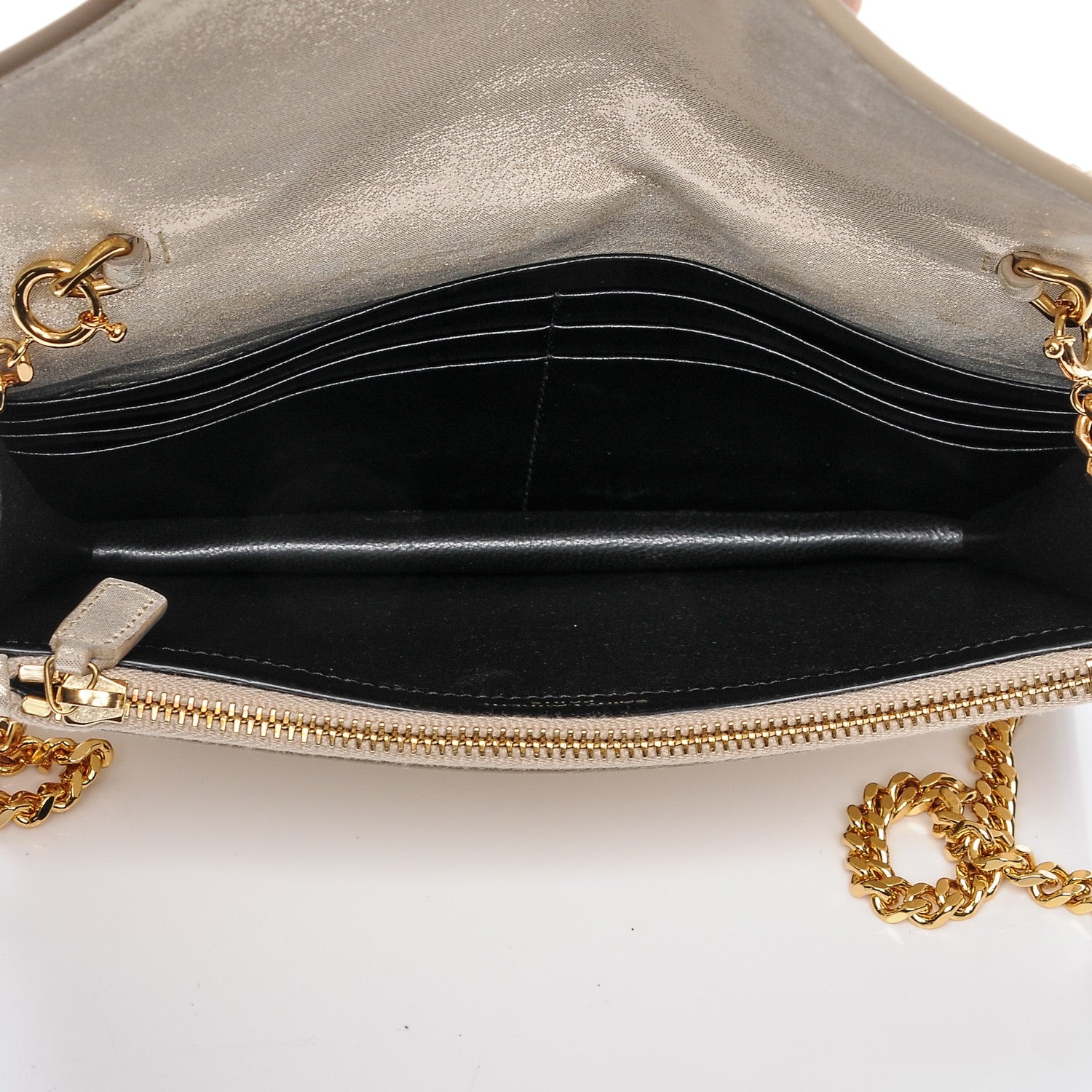 Saint Laurent Metallic Fabric Monogram Envelope Chain Wallet Champagne 5 of 6