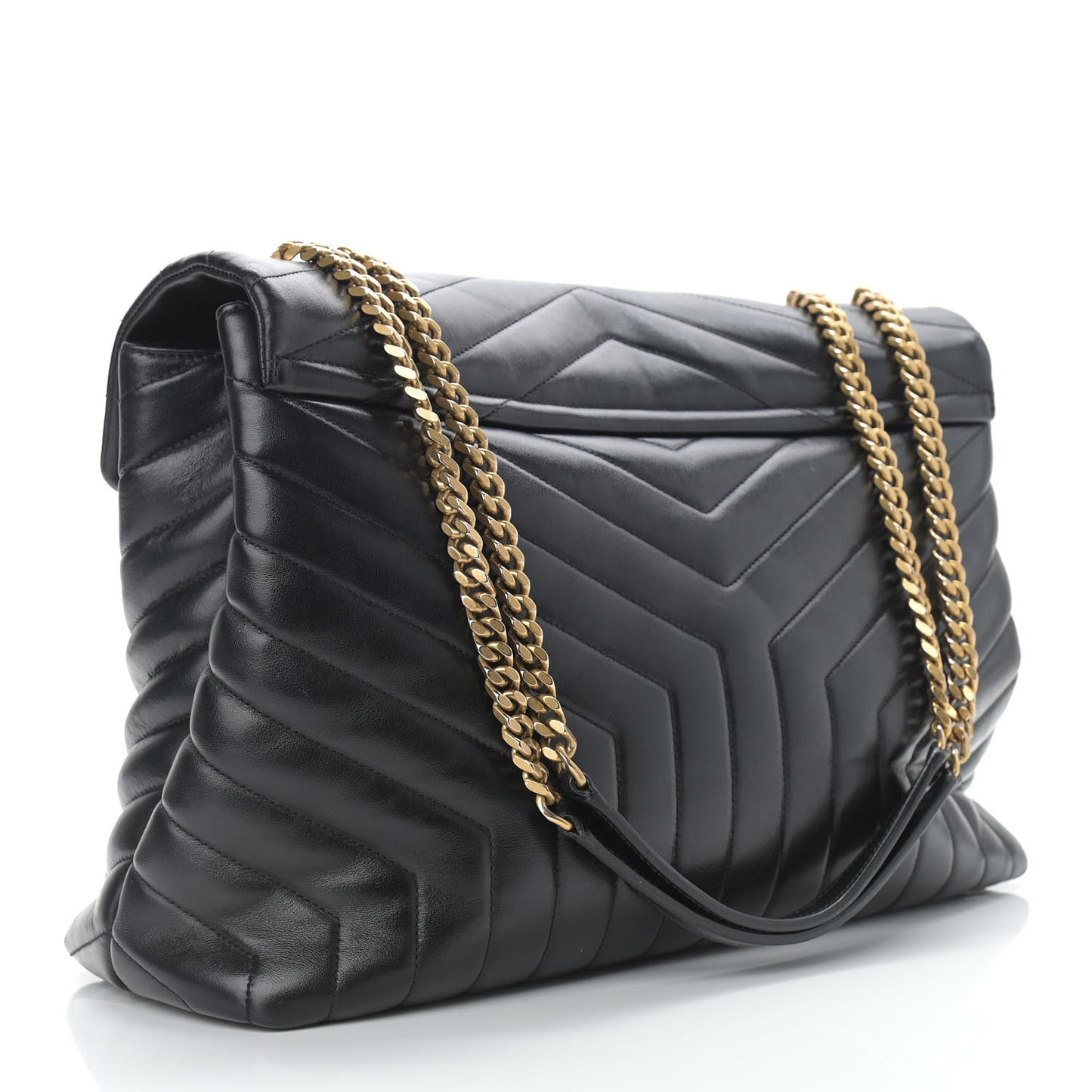 Calfskin Y Quilted Monogram Large Loulou Chain Satchel Black