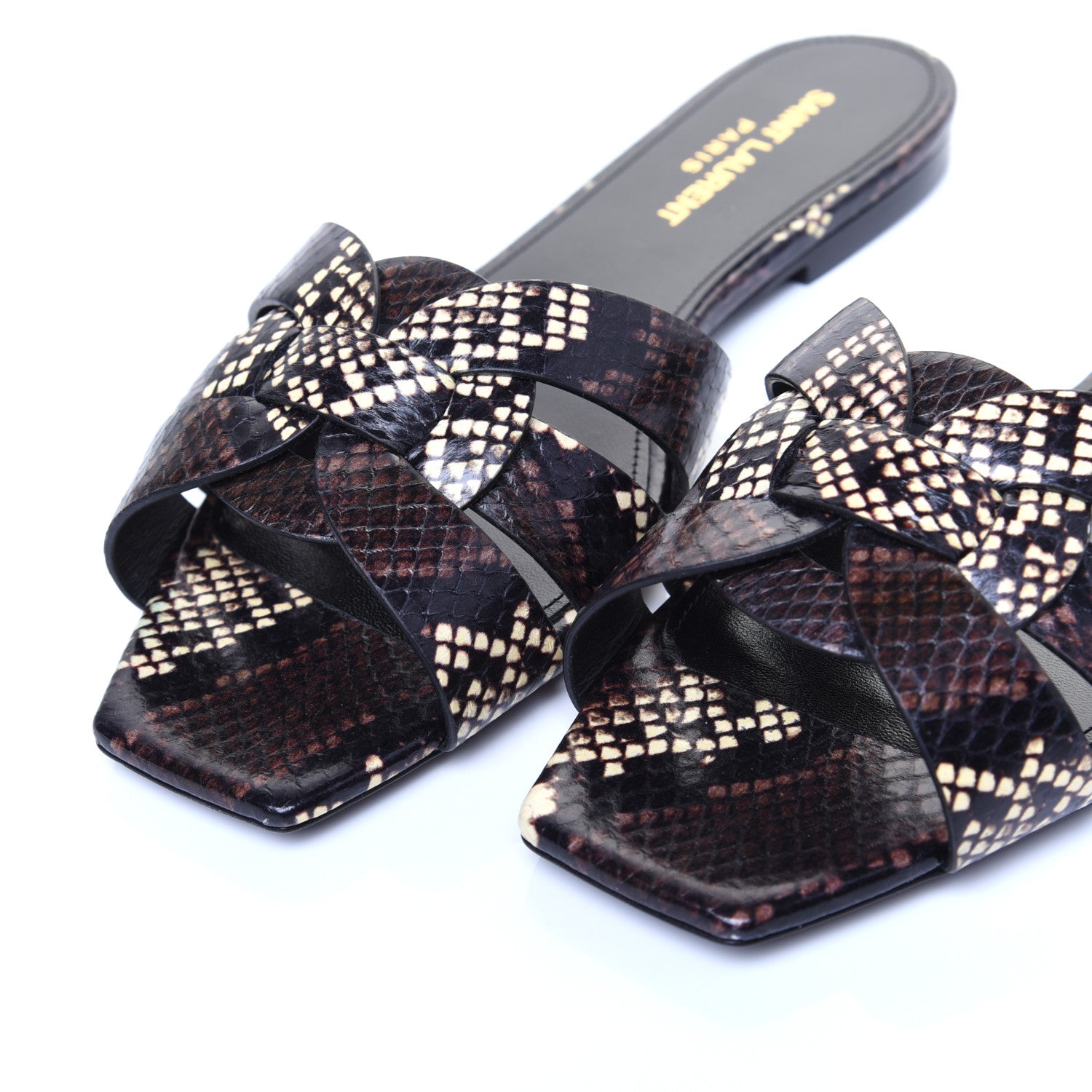 Saint Laurent Calfskin Embossed Nu Pieds 05 Slide Sandals 38 Oro 4 of 9
