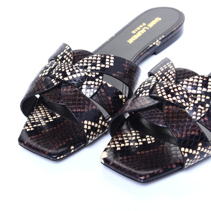 Saint Laurent Calfskin Embossed Nu Pieds 05 Slide Sandals 38 Oro 4 of 9