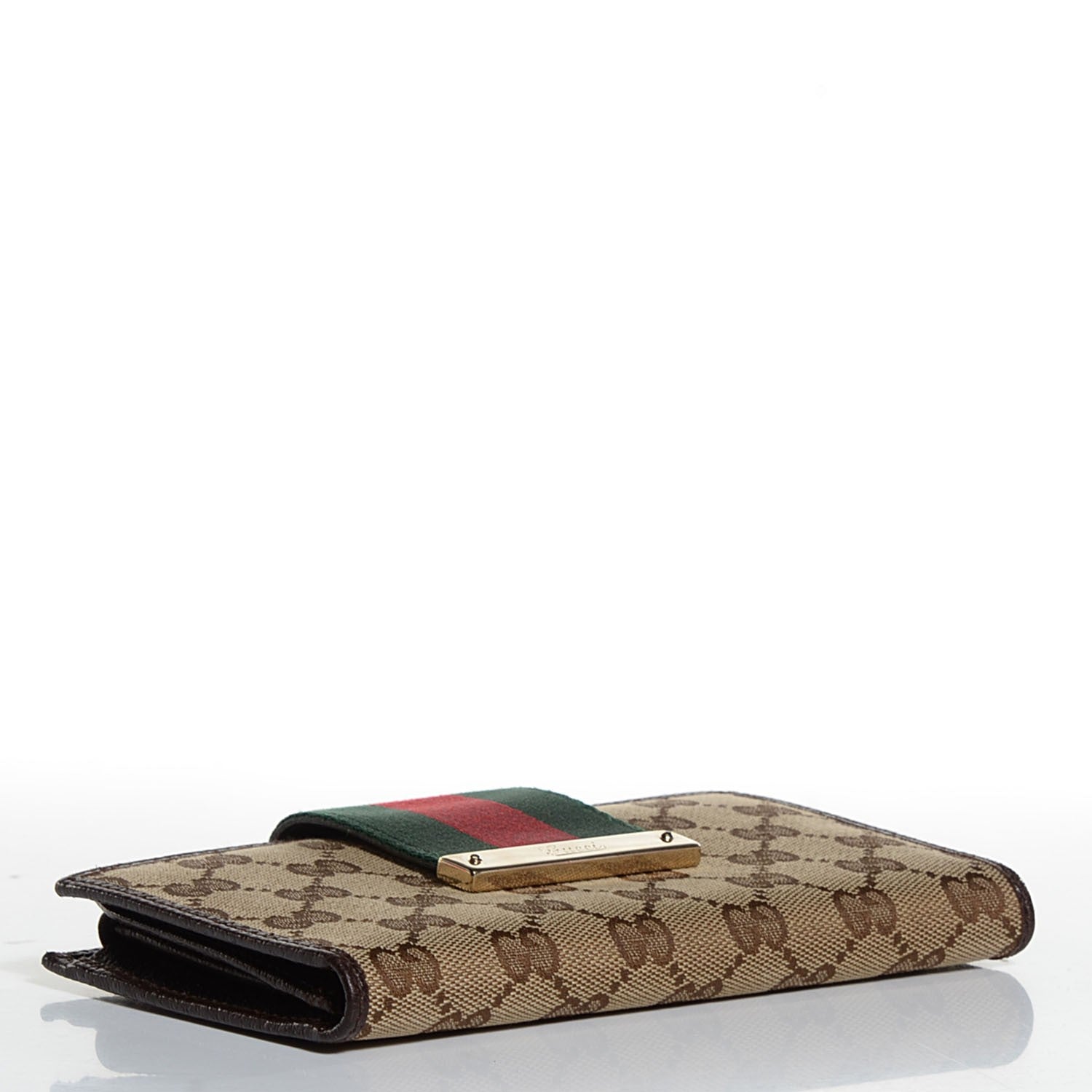Gucci Monogram Calfskin Ladies Web Long Wallet Beige Ebony Cocoa 4 of 7