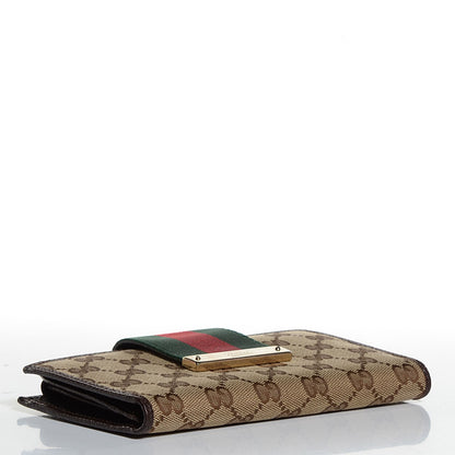 Gucci Monogram Calfskin Ladies Web Long Wallet Beige Ebony Cocoa 4 of 7