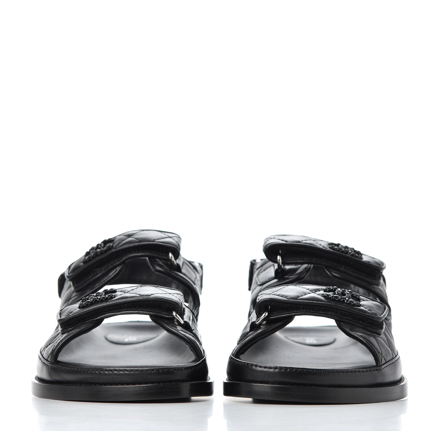 Chanel Lambskin Quilted Velcro Dad Sandals 38.5 Black 2 of 9