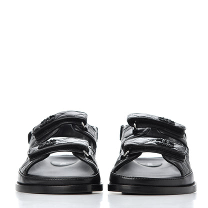 Chanel Lambskin Quilted Velcro Dad Sandals 38.5 Black 2 of 9