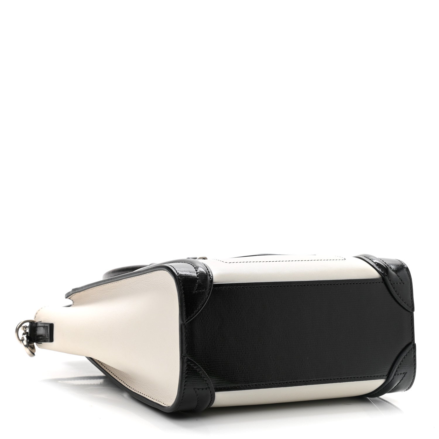 Celine Smooth Calfskin Lizard Embossed Nano Luggage White Black 4 of 12