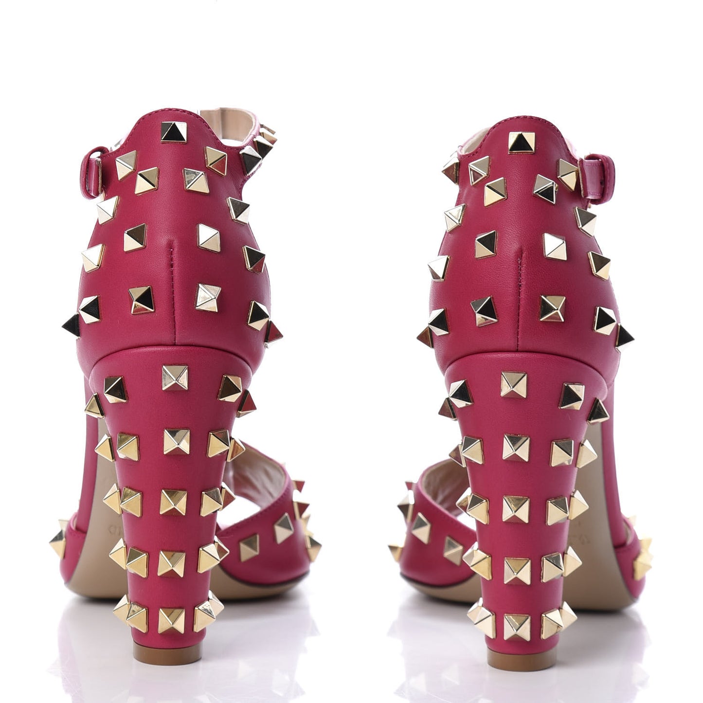 Nappa Rockstud All Over Peep Toe Ankle Strap Sandals 38 Dark Pink