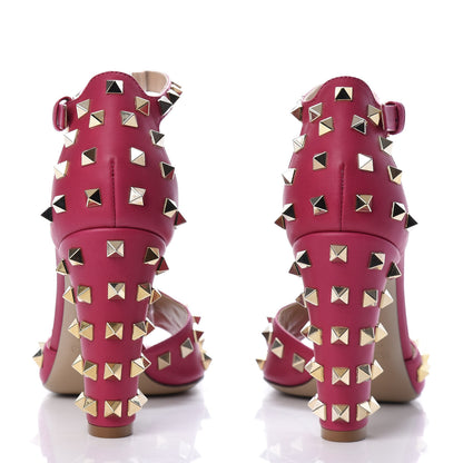 Valentino Garavani Nappa Rockstud All Over Peep Toe Ankle Strap Sandals 38 Dark Pink 6 of 8