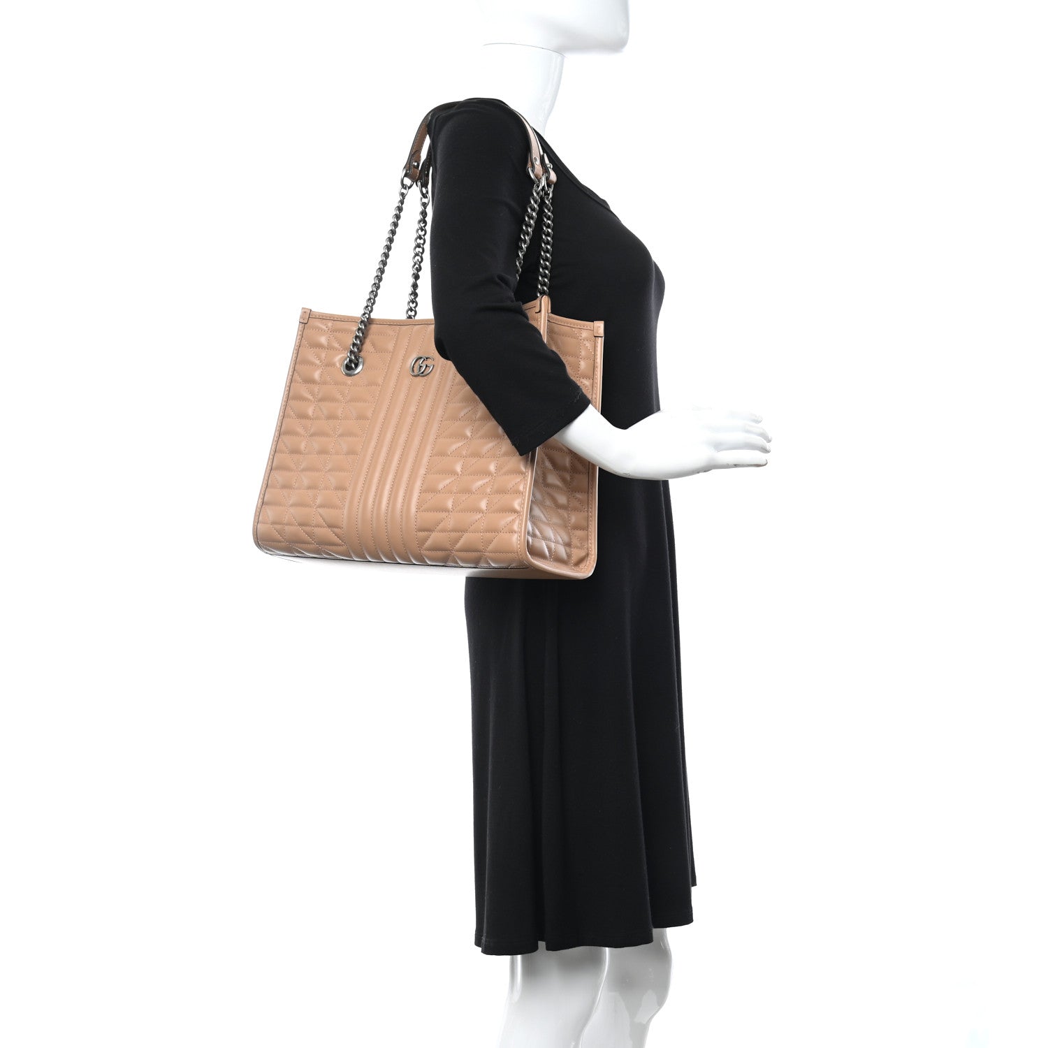 Gucci Calfskin Matelasse Aria Medium GG Marmont Shoulder Tote Camelia 2 of 10