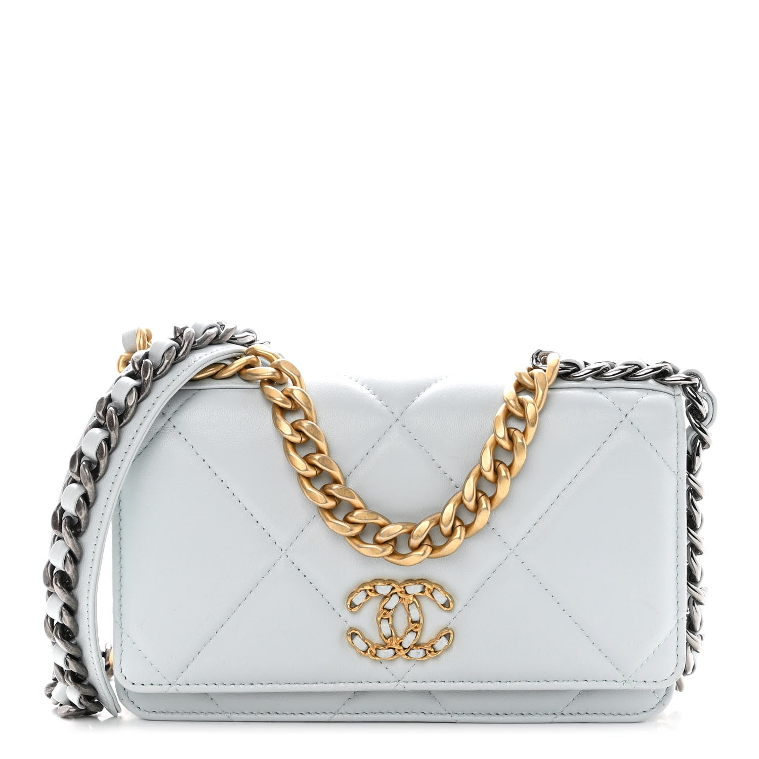 Chanel Lambskin Quilted Chanel 19 Wallet On Chain WOC Light Blue 1 of 11