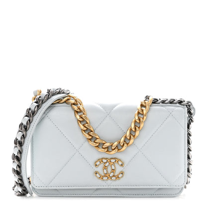 Chanel Lambskin Quilted Chanel 19 Wallet On Chain WOC Light Blue 1 of 11