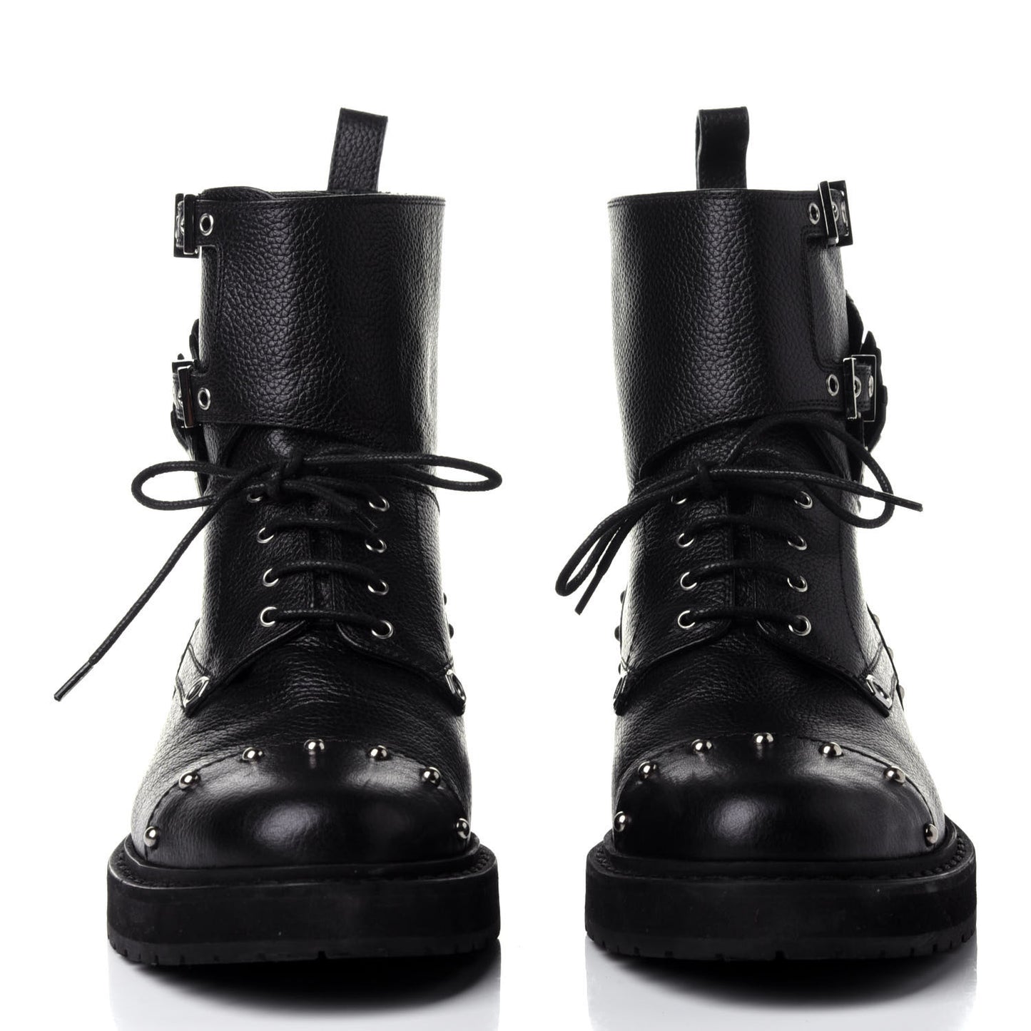 Calfskin Studded Bugs Combat Boots 36.5 Black