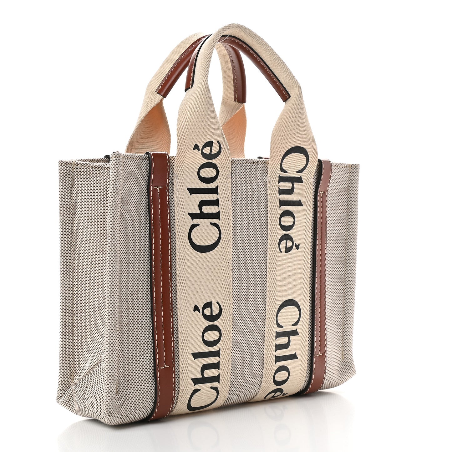 Cotton Calfskin Small Woody Ribbon Tote White Brown