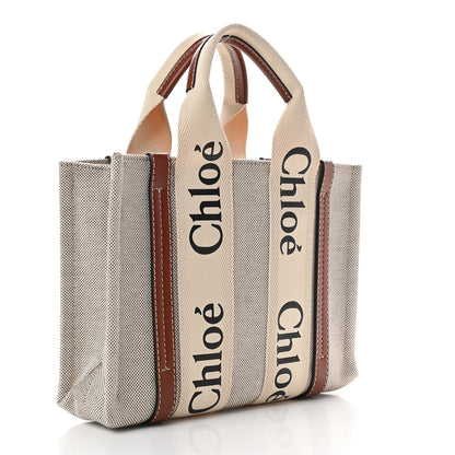 Chloe Cotton Calfskin Small Woody Ribbon Tote White Brown 3 of 9