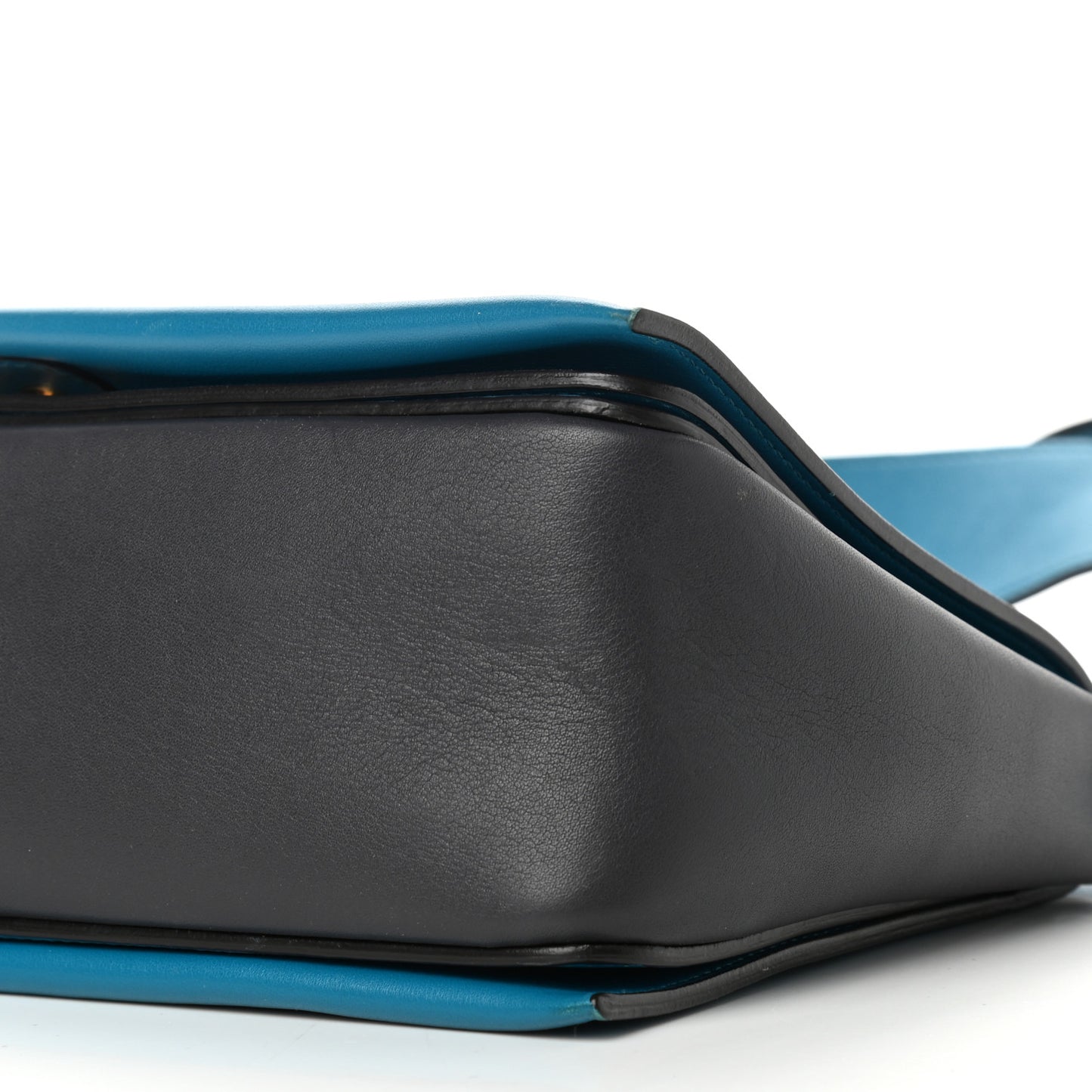 Shiny Smooth Calfskin Medium Frame Shoulder Bag Turchese Liquorice