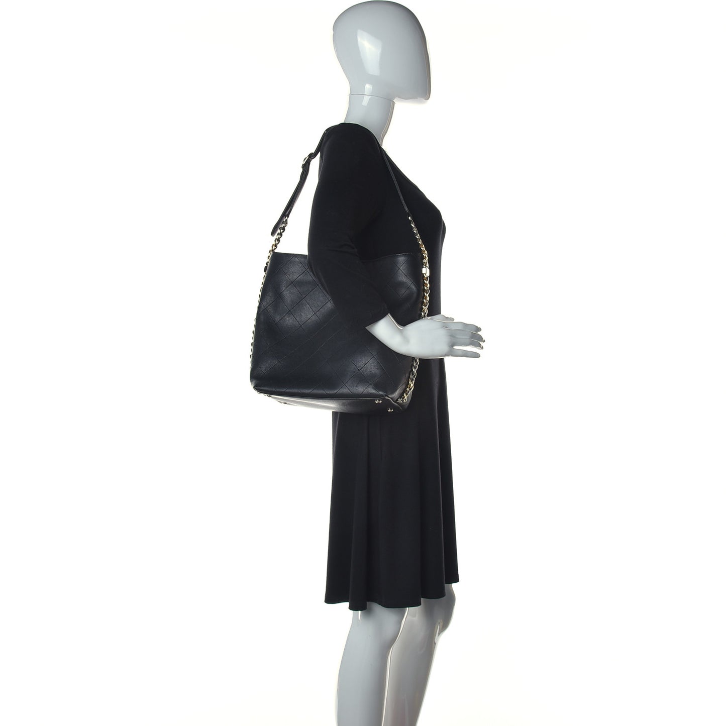 Calfskin Stitched Precious Union Hobo Bag Black
