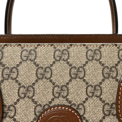 Gucci GG Supreme Monogram Azalea Calfskin Small Retro Interlocking G Tote Bag Beige Ebony Brown Sugar 7 of 9