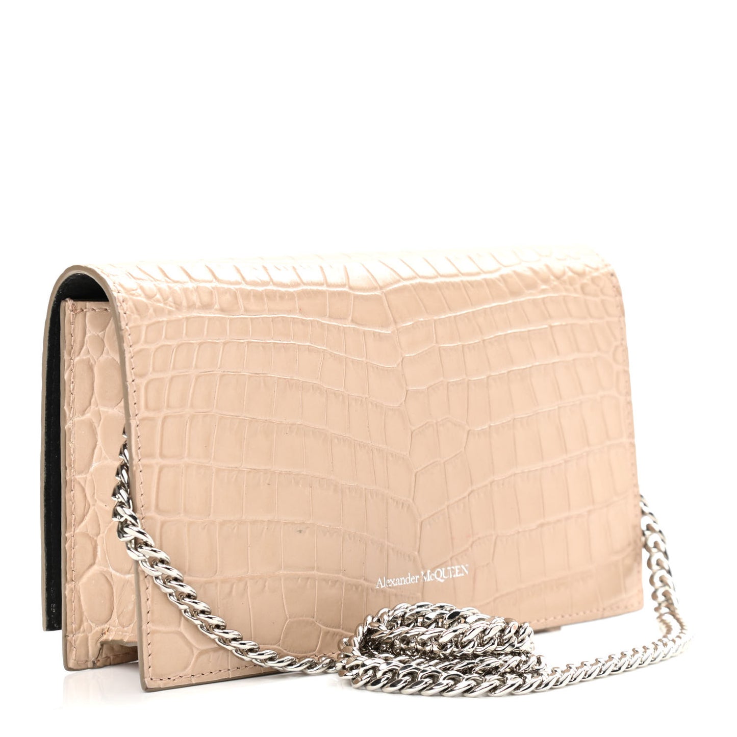 Calfskin Crocodile Embossed Skull Mini Crossbody Bag Beige