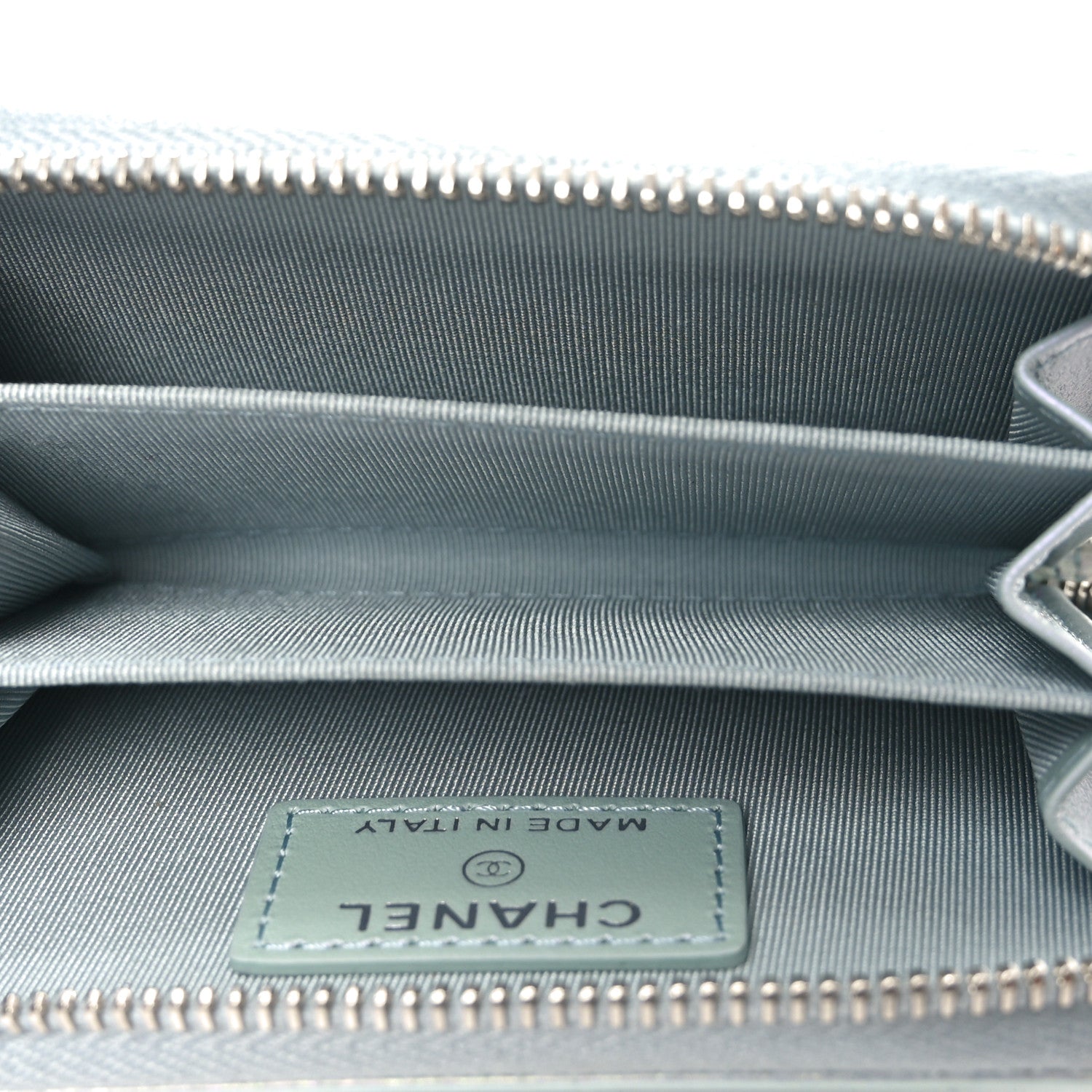 Chanel Iridescent Calfskin Quilted Zip Coin Purse Wallet Light Blue 5 of 7