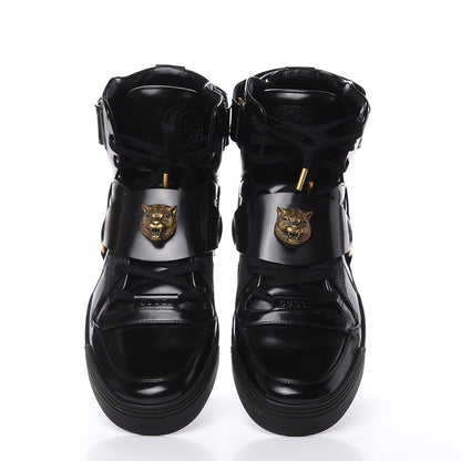 Gucci Calfskin Mens High Top Tiger Sneakers 10 Black 5 of 9