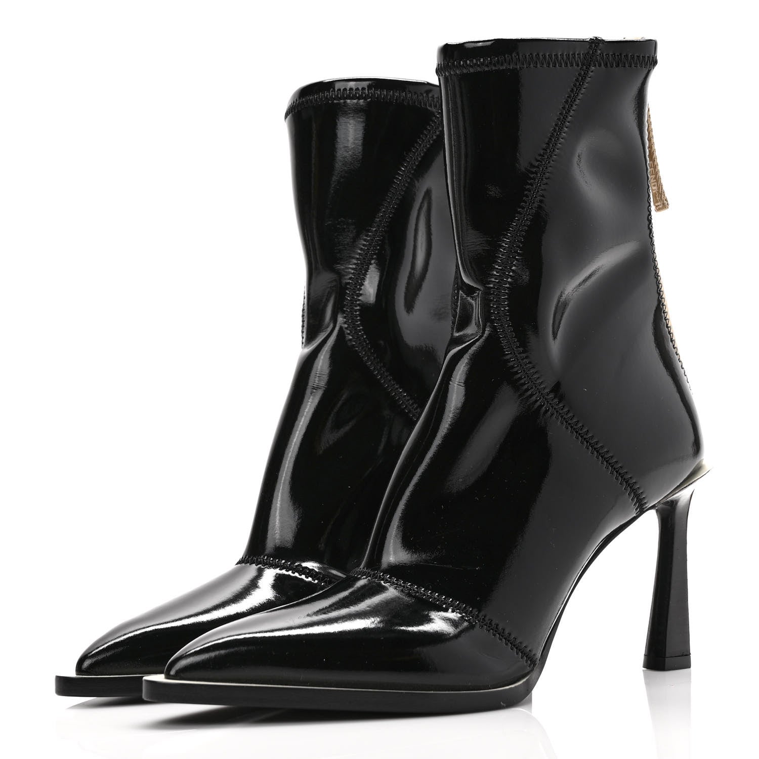 Fendi Glossy Neoprene FFrame Ankle Boots 38 Black 3 of 8