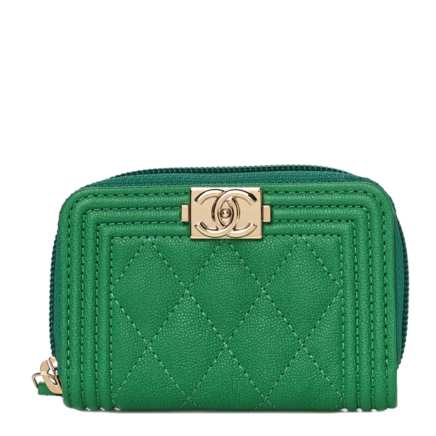 Caviar Quilted Boy Zip Around Coin Purse Wallet Green