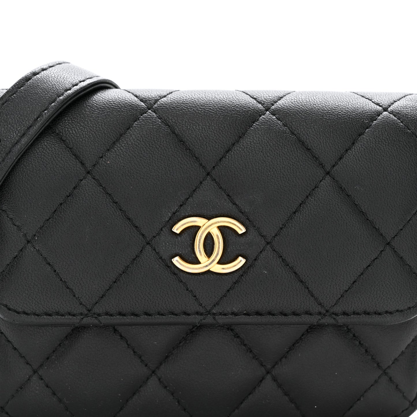 Lambskin Quilted CC Enamel Mini Belt Bag Black