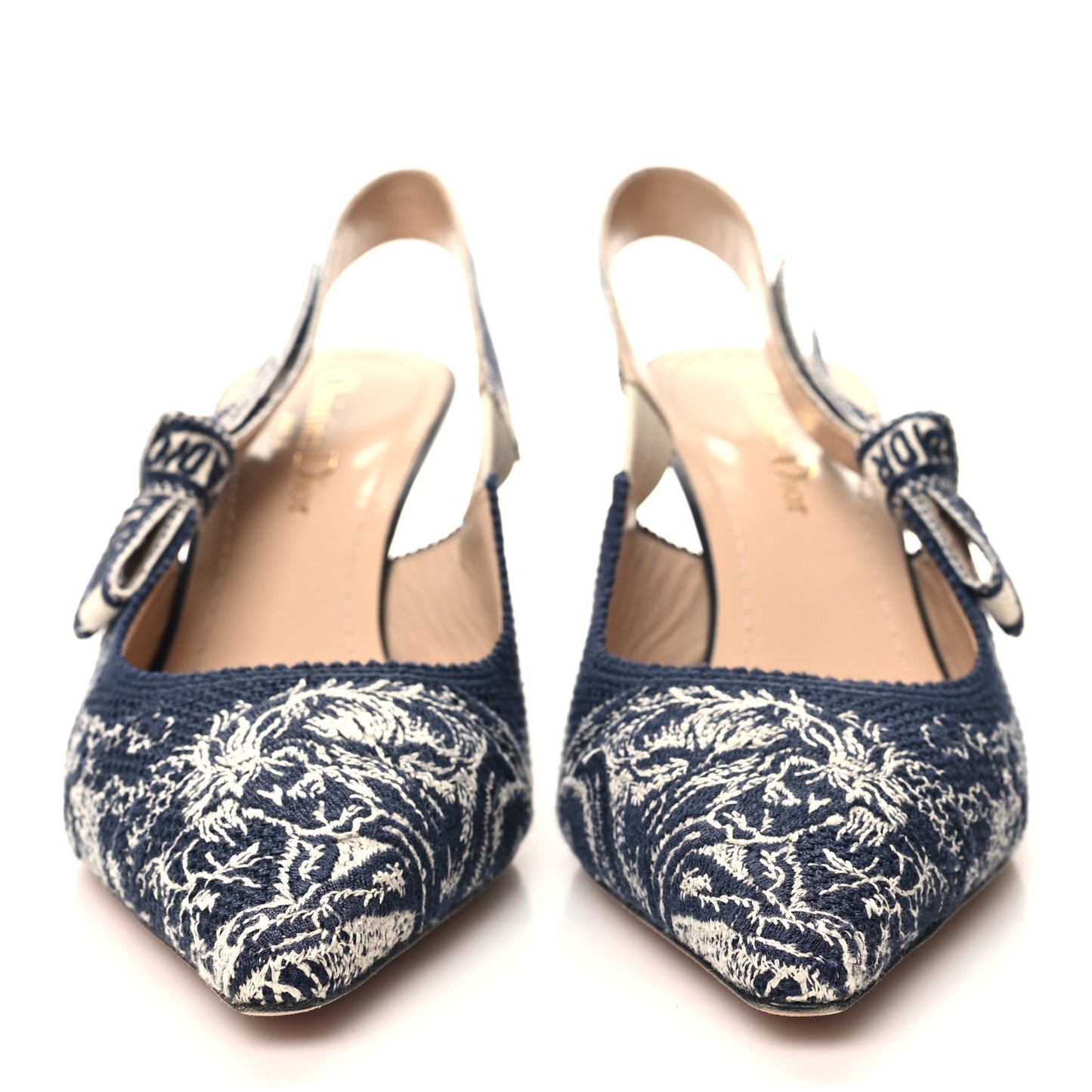 Toile de Jouy Ribbon Embroidered J'Adior Slingback 65mm Pumps 37 Blue Off White