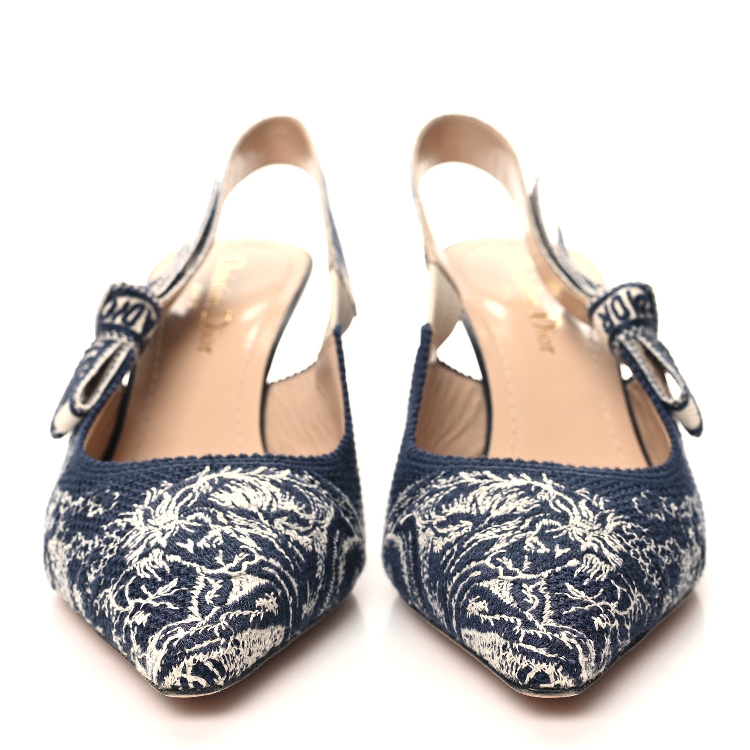 Christian Dior Toile de Jouy Ribbon Embroidered J'Adior Slingback 65mm Pumps 37 Blue Off White 2 of 9