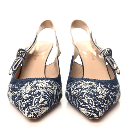 Christian Dior Toile de Jouy Ribbon Embroidered J'Adior Slingback 65mm Pumps 37 Blue Off White 2 of 9