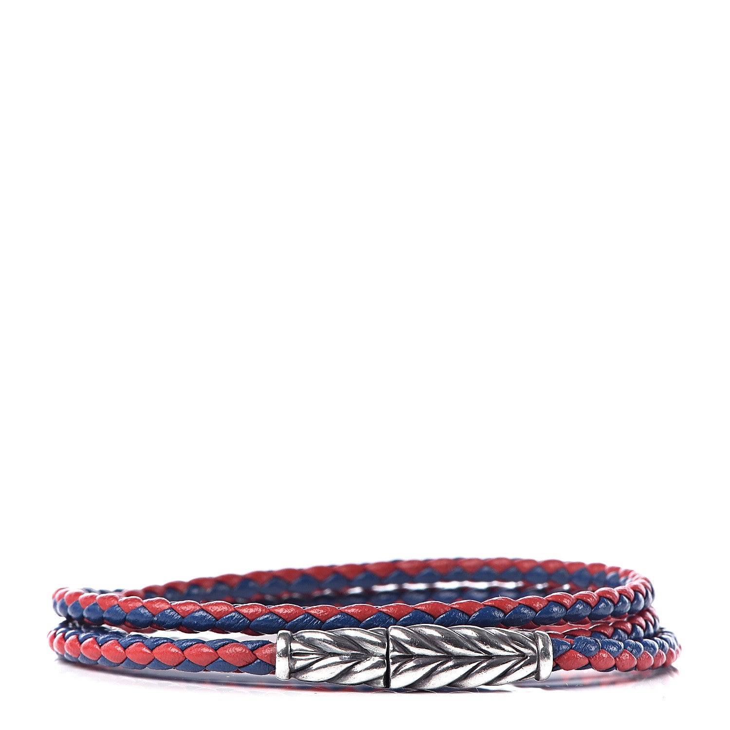 David Yurman Sterling Silver Leather Mens Chevron Triple-Wrap Bracelet Red Blue 1 of 4