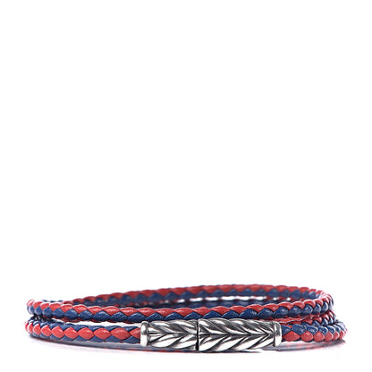 David Yurman Sterling Silver Leather Mens Chevron Triple-Wrap Bracelet Red Blue 1 of 4
