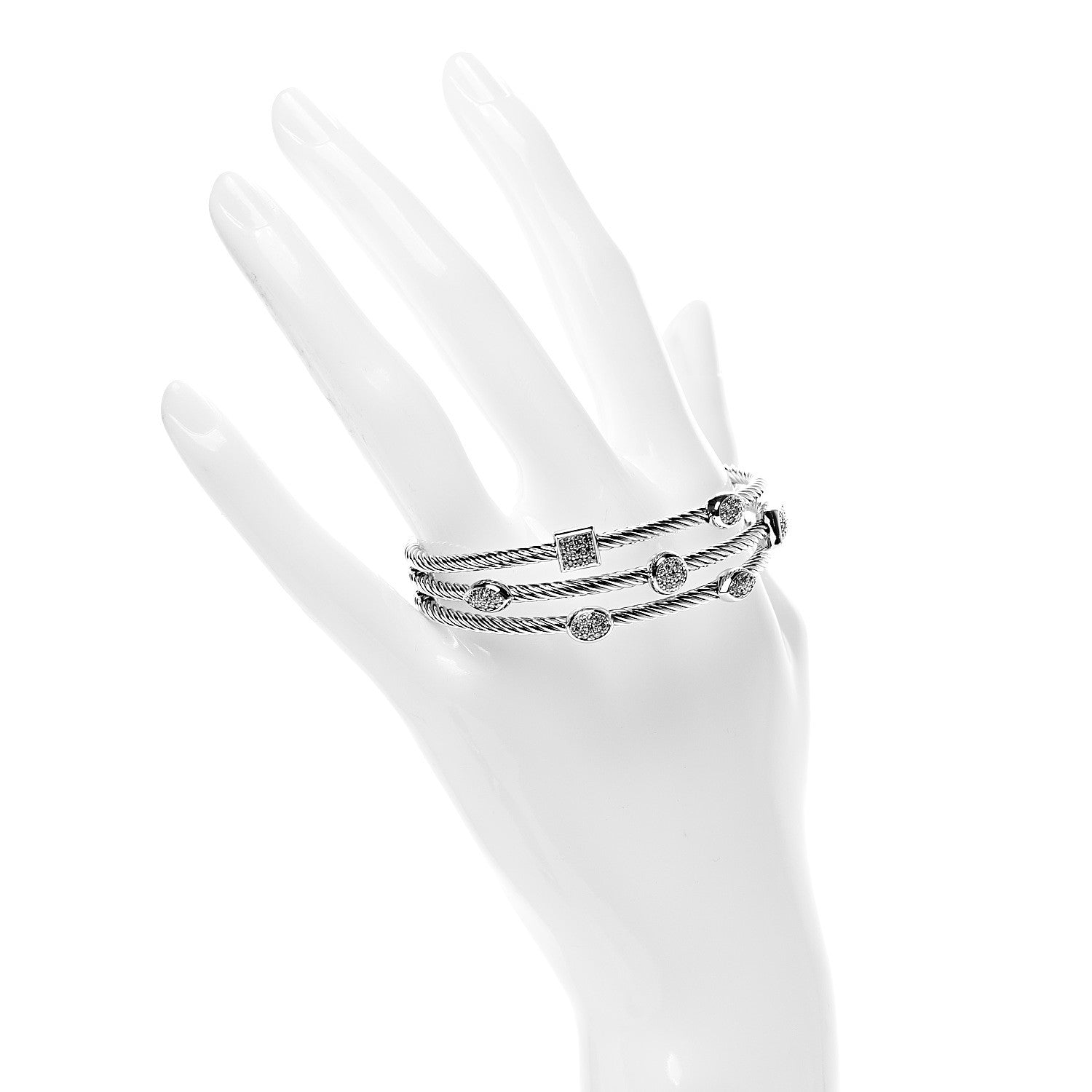 David Yurman Sterling Silver Diamond Three Row Confetti Cuff Bracelet 2 of 4