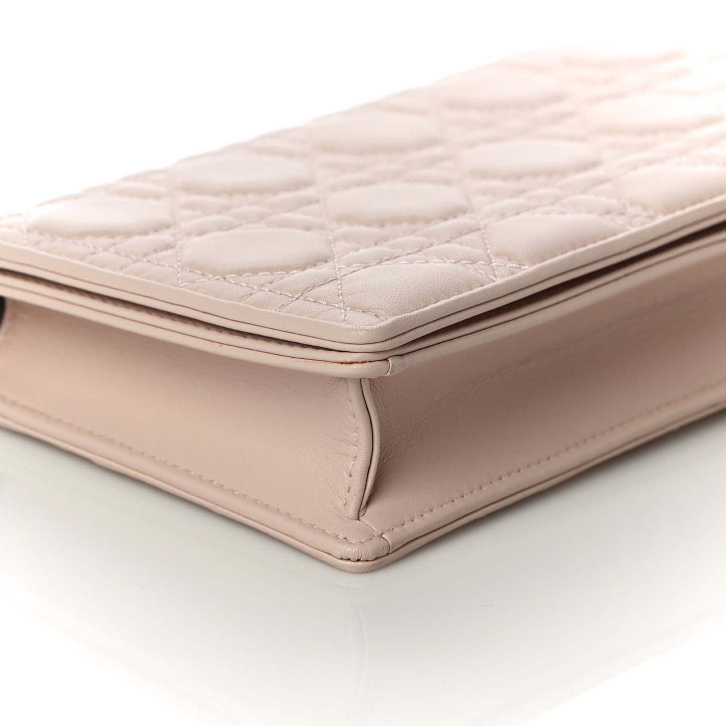 Lambskin Cannage Lady Dior Chain Wallet Beige