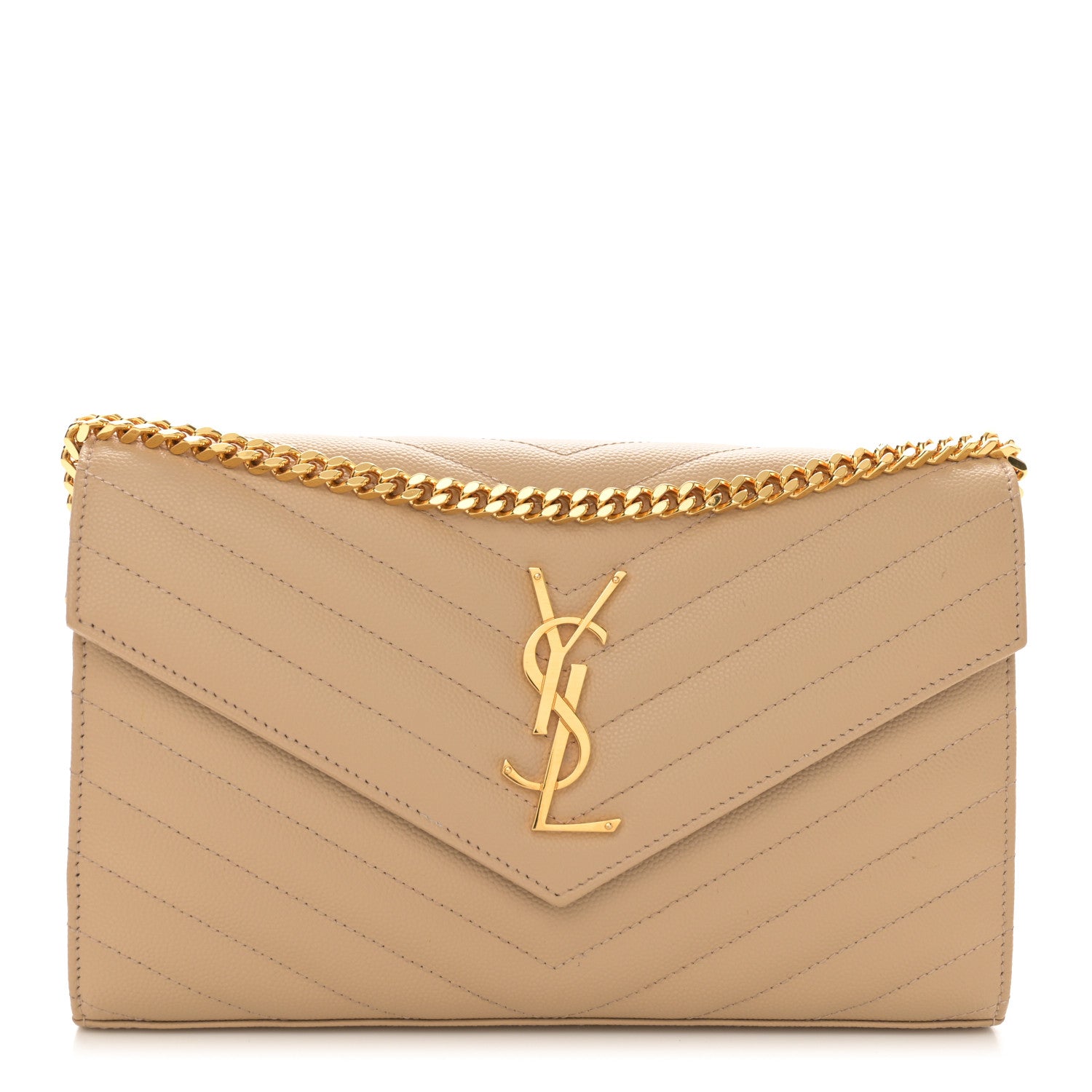 Saint Laurent Grain De Poudre Matelasse Chevron Monogram Chain Wallet Nude Powder 1 of 11