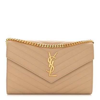 Saint Laurent Grain De Poudre Matelasse Chevron Monogram Chain Wallet Nude Powder 1 of 11
