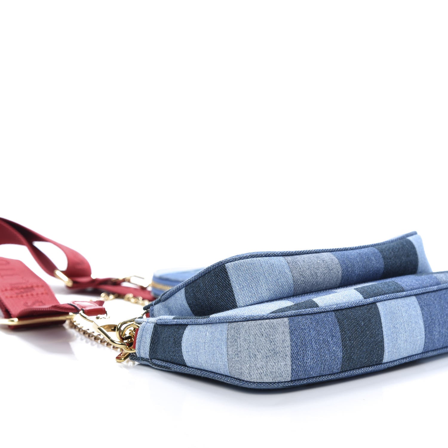Louis Vuitton Denim Damier Monogram Patchwork Multi Pochette Accessories Blue Rouge 6 of 16