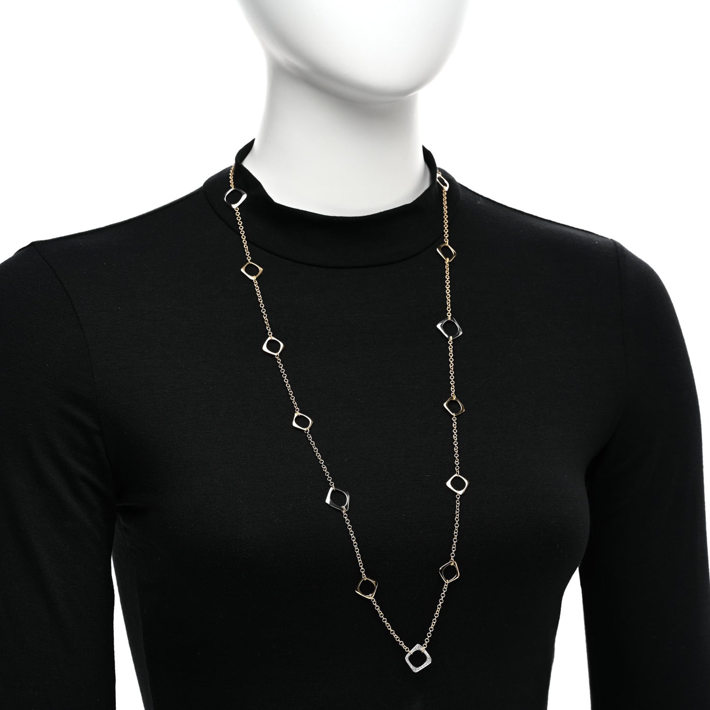 18K Yellow White Gold Diamond Square Station Toggle Necklace