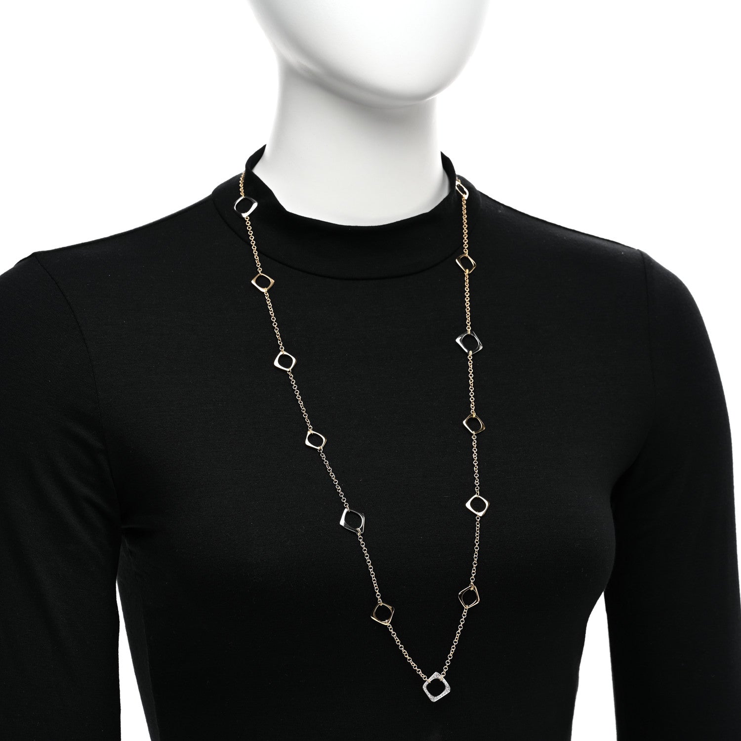 Roberto Coin 18K Yellow White Gold Diamond Square Station Toggle Necklace 2 of 5