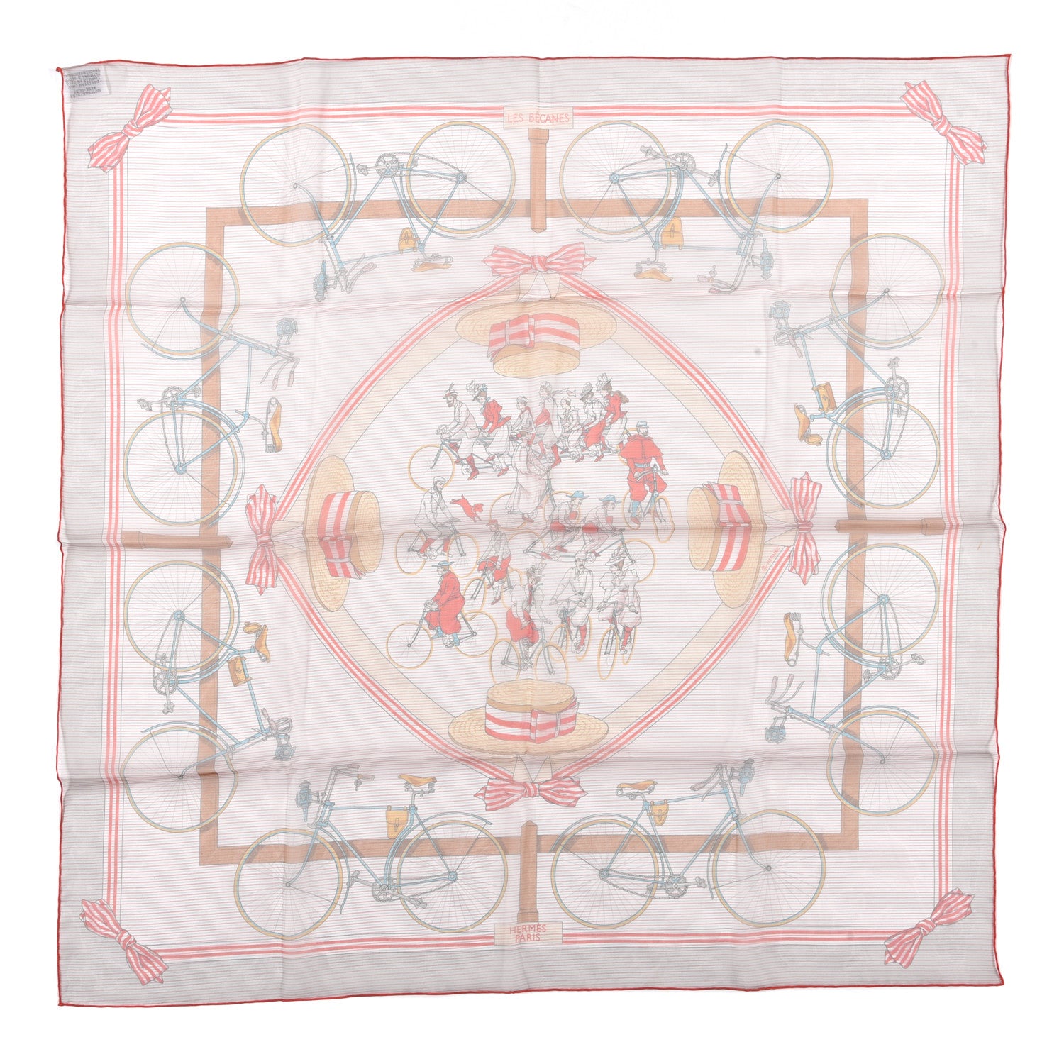 Hermes Silk Mousseline Les Becanes Scarf 70 Grenadine Beige Bleu 1 of 5