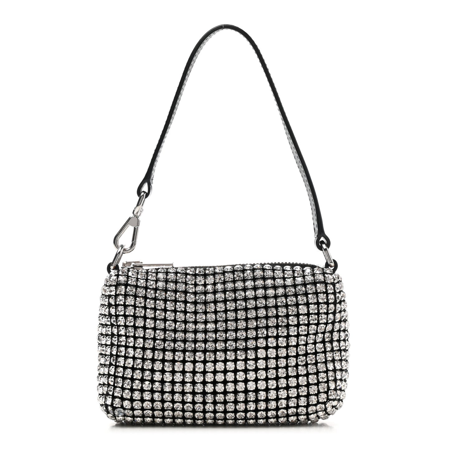 Mesh Crystal Rhinestone Mini Heiress Pouch Black Silver