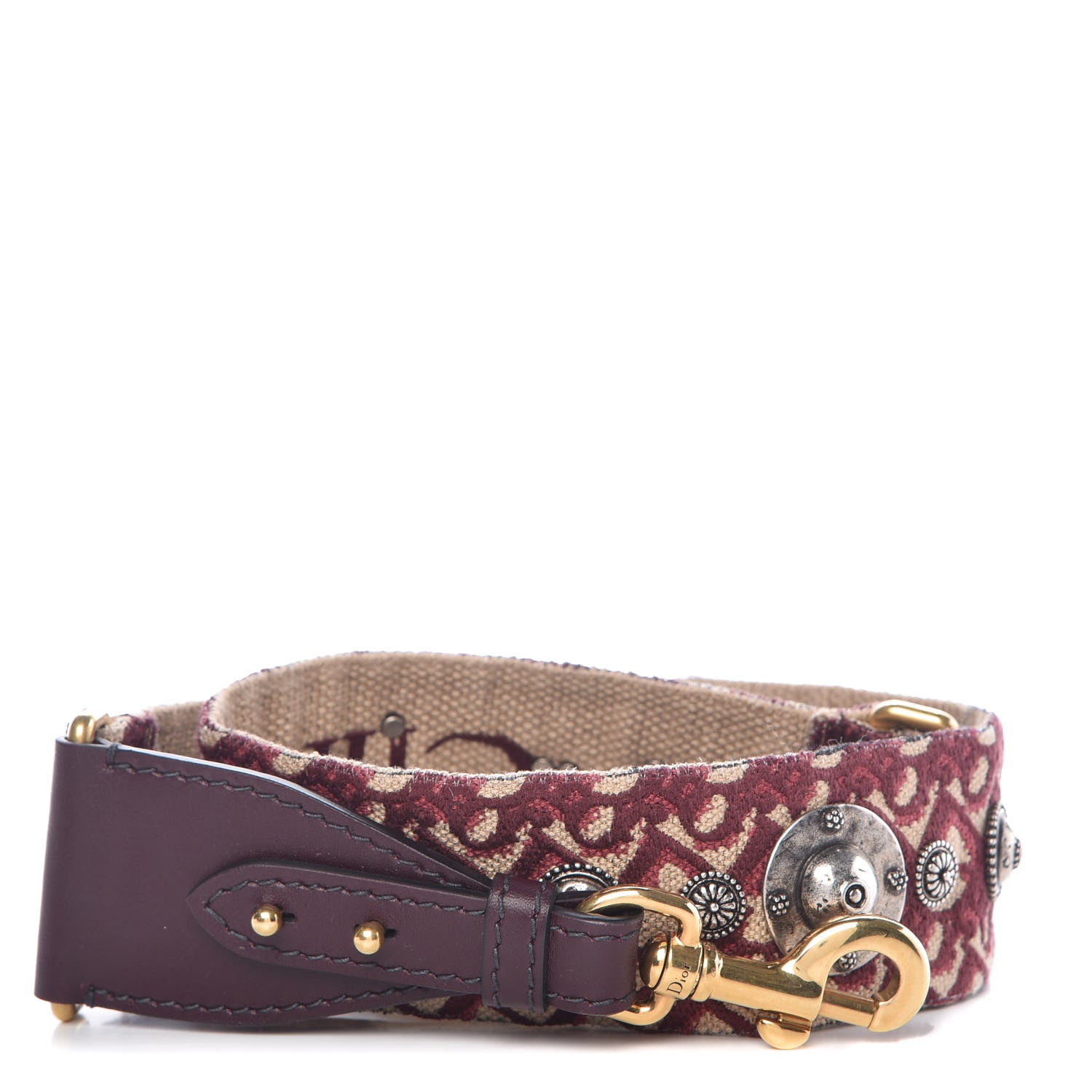 Christian Dior Oblique Studded Shoulder Strap Burgundy 1 of 7