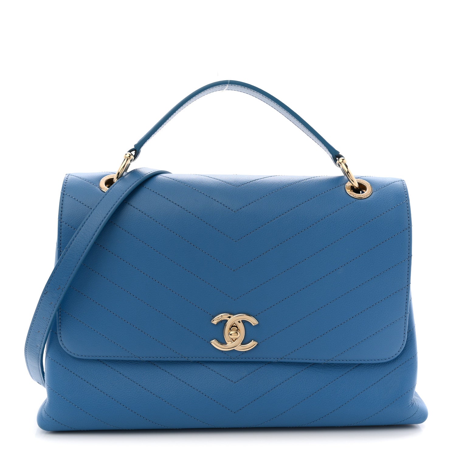 Chanel Grained Calfskin Medium Chevron Chic Top Handle Flap Blue 1 of 9