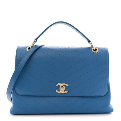 Chanel Grained Calfskin Medium Chevron Chic Top Handle Flap Blue 1 of 9