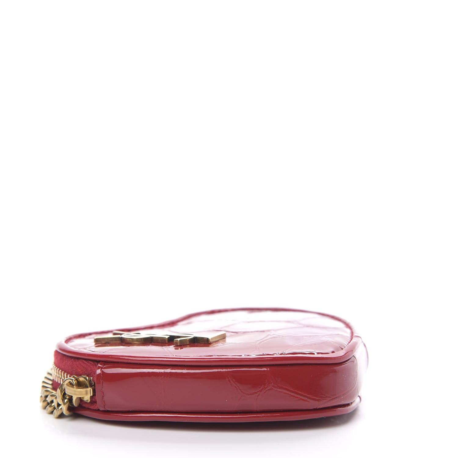 Saint Laurent Patent Crocodile Embossed Monogram Heart Key Pouch Rouge Eros 4 of 9