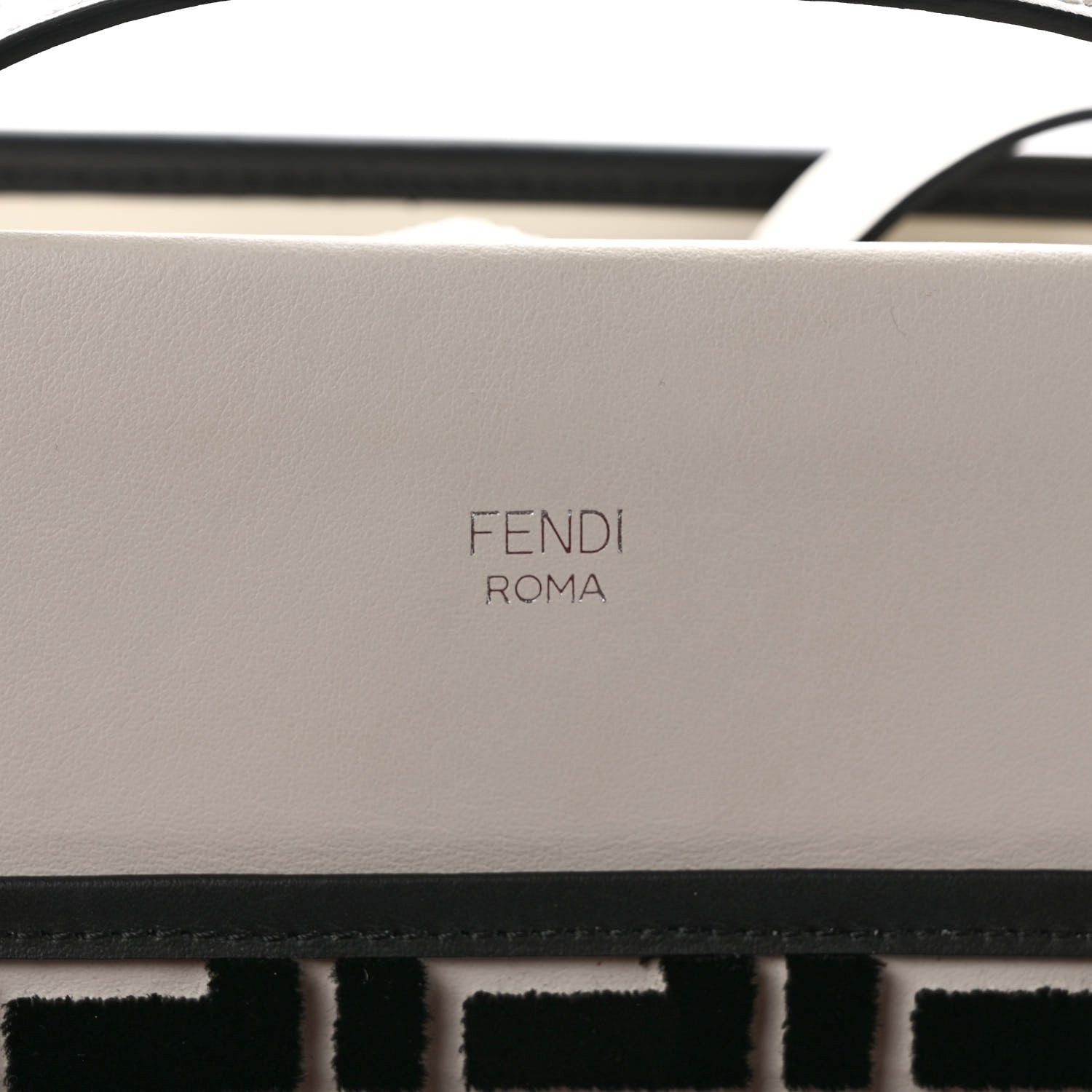 Fendi Vitello Century Velvet F is Fendi FF Embroidered Regular Runaway Satchel White Black 6 of 10